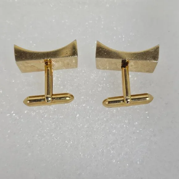 Vintage Swank Cufflinks Baguette Clear Rhinestone Gold Tone Rectangle Curved MCM - Picture 5 of 11